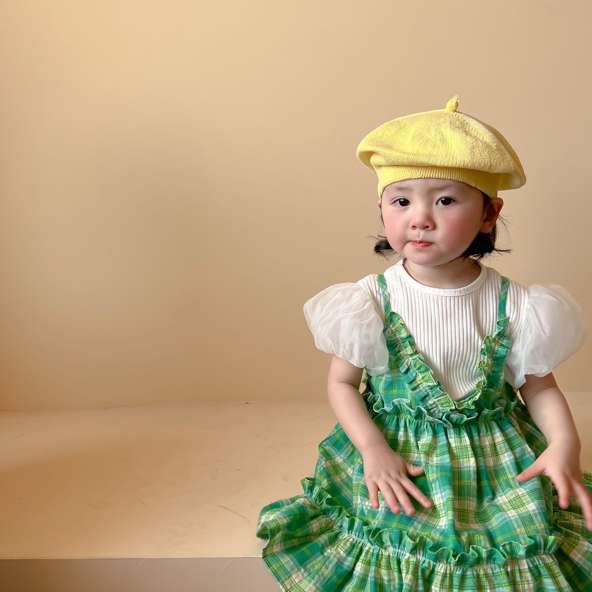 Girls Summer Clothes Children's Green Plaid Baby Suspender Skirt