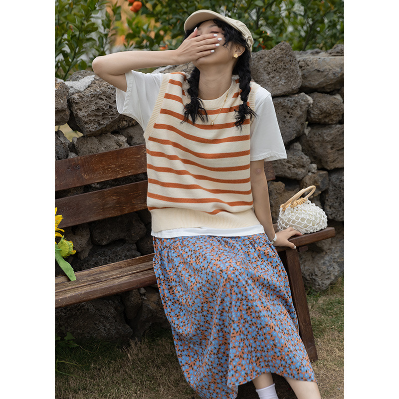 Women's Retro Striped Stacked Knitted Vest