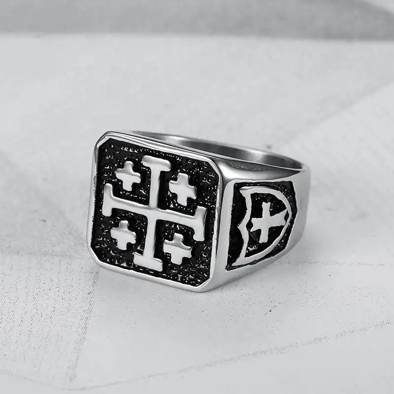 Hip-Hop Street Retro Men's Trendy Titanium Steel Personality Cross Ring