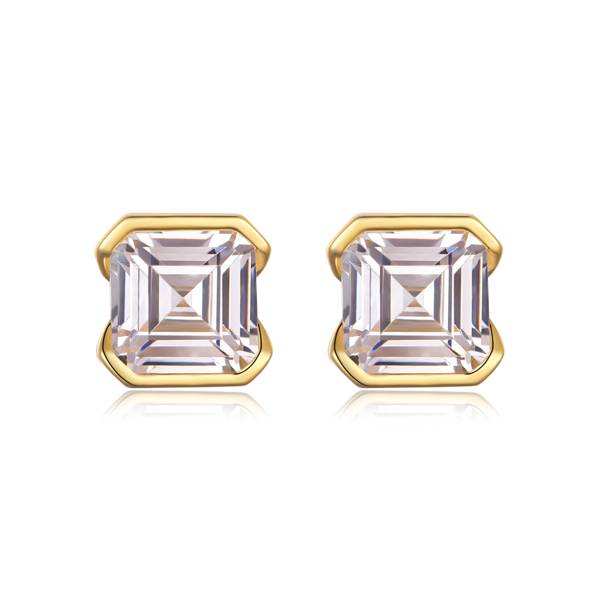 S925 Sterling Silver Asscher Cut Stud Earrings, 6x6mm D-VVS1 Moissanite Half-Bezel Setting, Platinum Plated 2g Women's Jewelry Gift Box