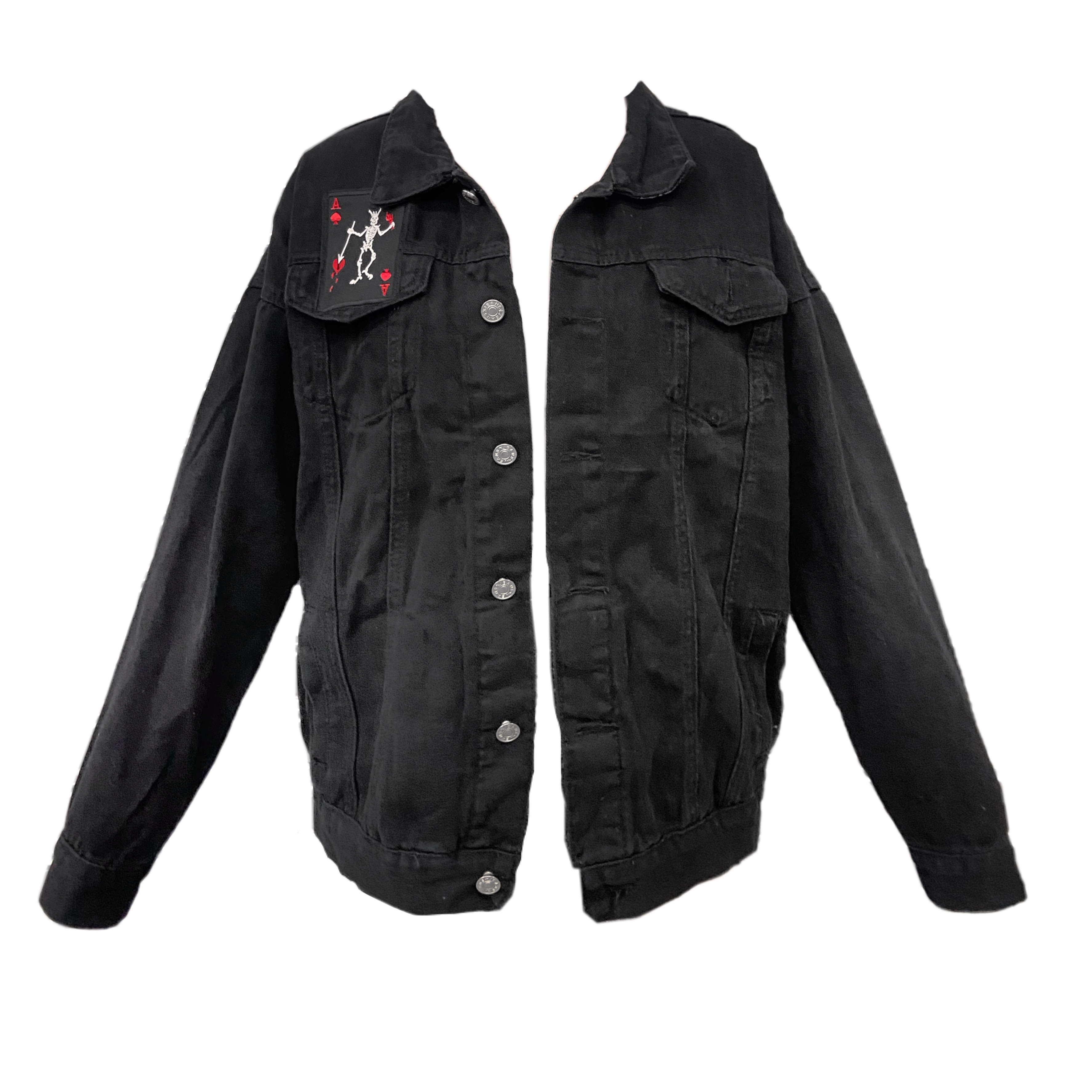 Men's Cross Distressed Embroidered Denim Jacket