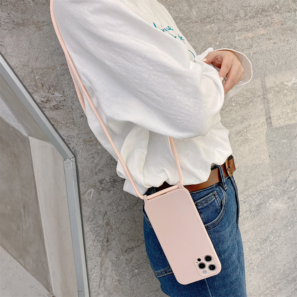 Simple Solid Color Messenger Lanyard Liquid Silicone Fine Hole Mobile Phone Case - Image 12