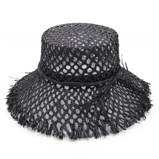 Spring And Summer New Lafite Straw Hat Flat Top Hat Under Collapse Sun Protection Ladies Balck2 - Shop at LoveMi