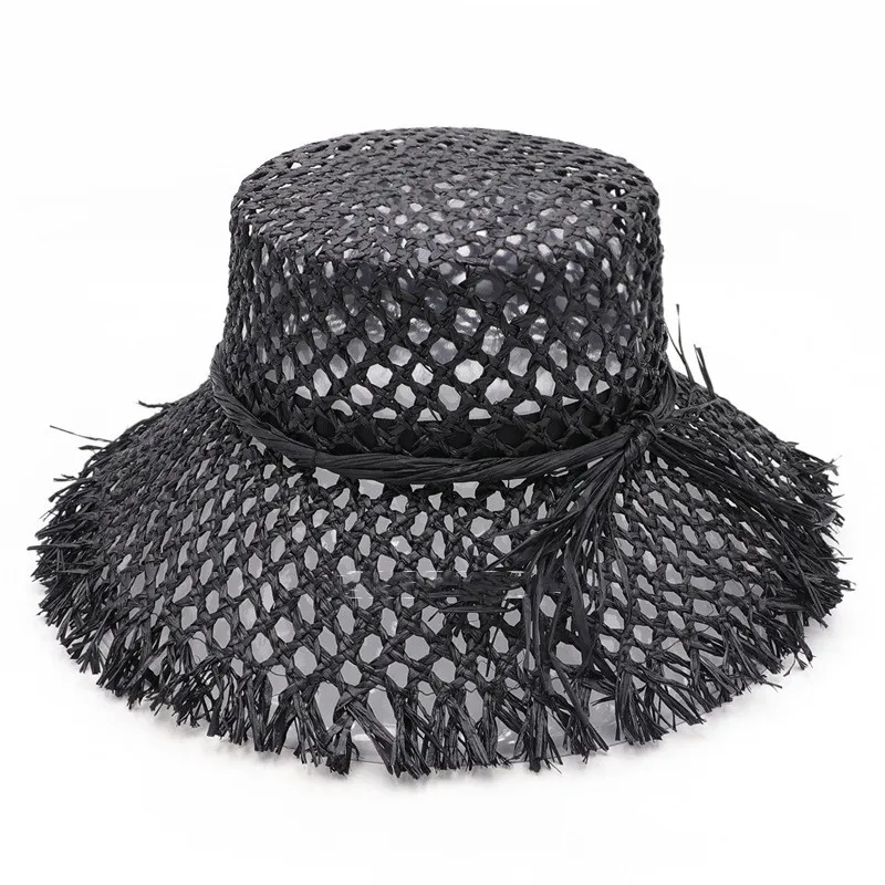 Spring And Summer New Lafite Straw Hat Flat Top Hat Under Collapse Sun Protection Ladies - Balck2