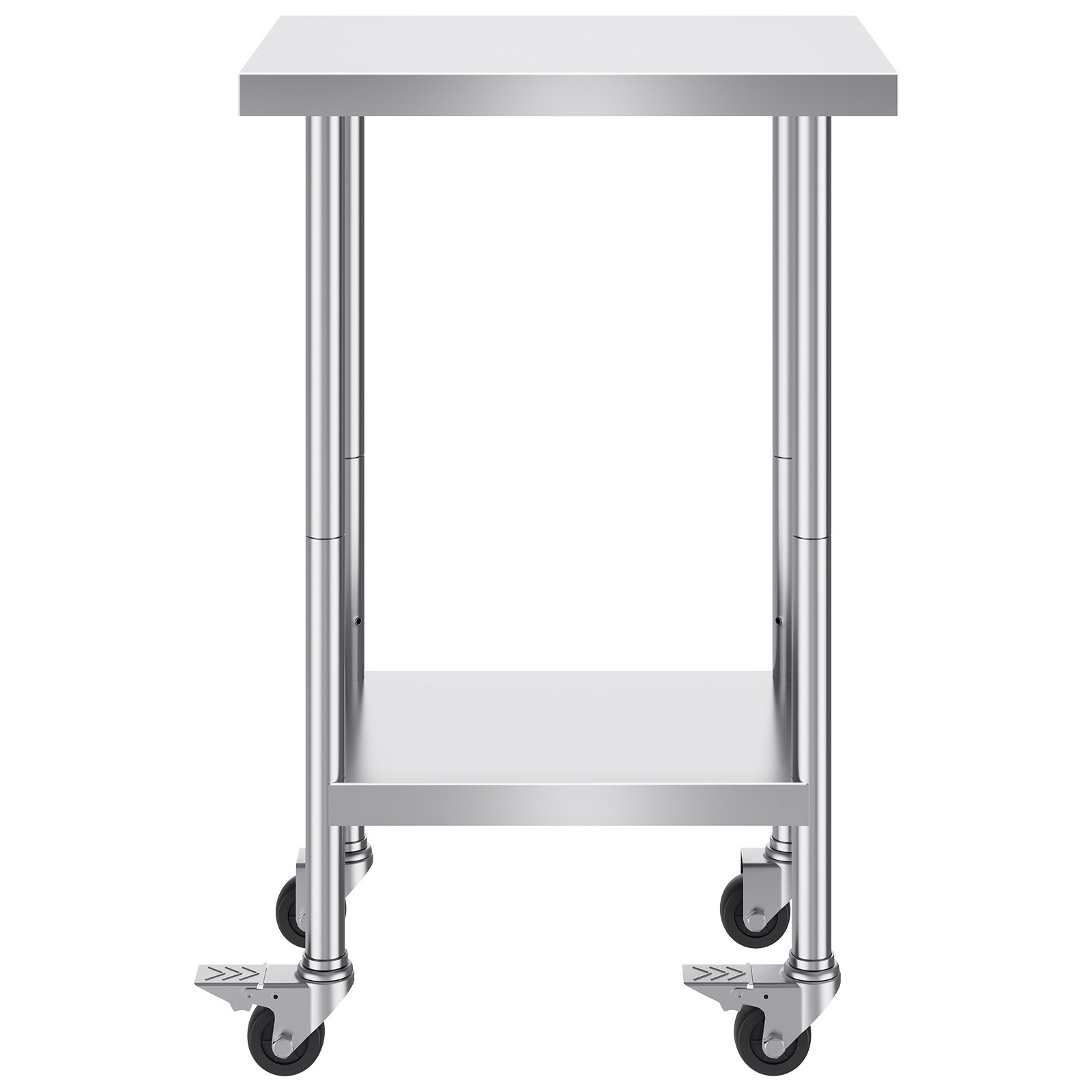 VEVOR Stainless Steel Work Table 24 X 18 X 38 Inch, With 4 Wheels, 3 Adjustable Height Levels, Heavy Duty Food Prep Worktable For Commercial Kitchen Restaurant, Silver — foto 2