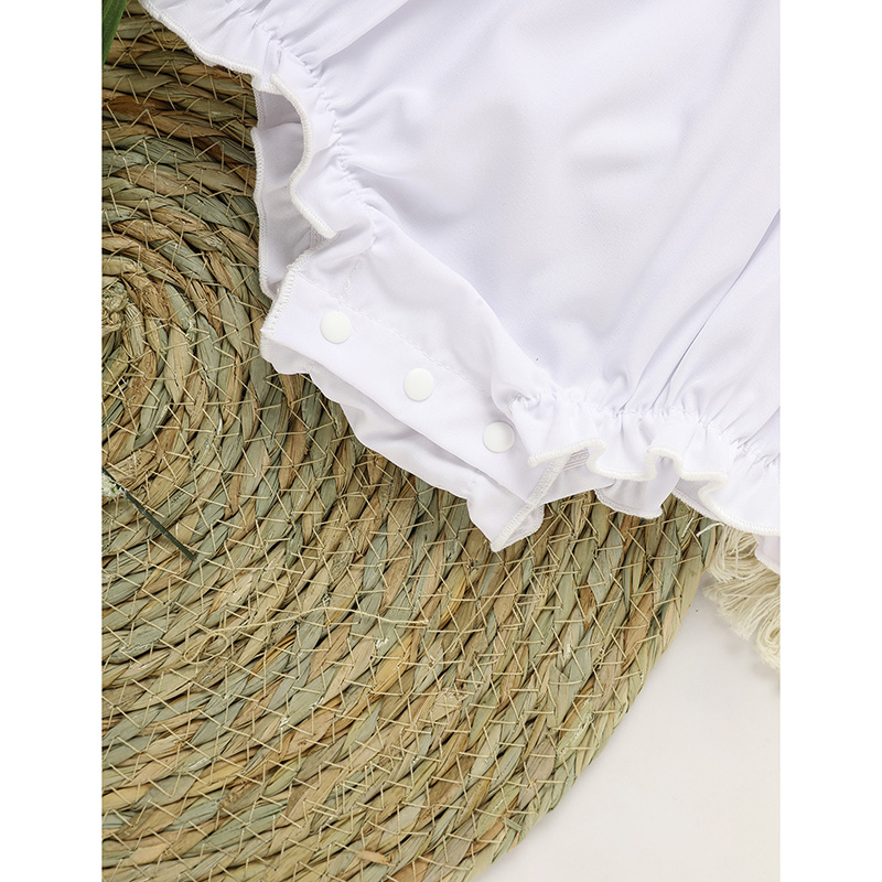 Baby Girl White Lace Romper Soft & Stylish Short Sleeve Bubble Jumpsuit For Wedding Season & Summer — foto 7