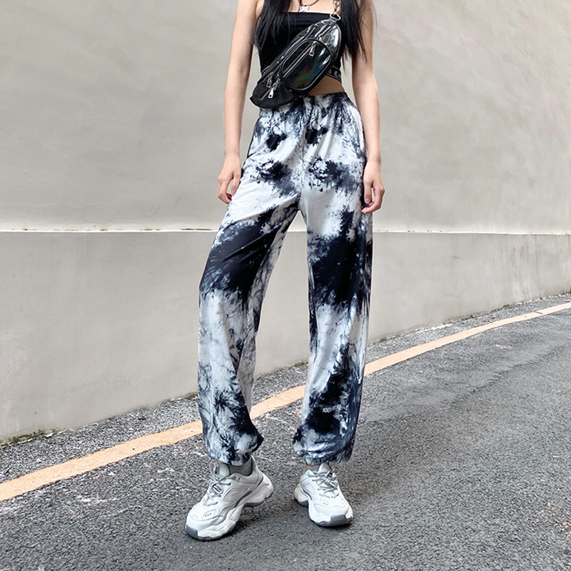 New Women's Letter Printing Ink Tie-Dye Loose Casual Trousers