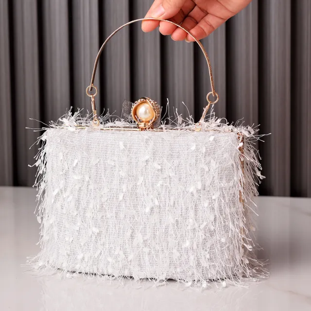 Tassel Handbags Women Dress Party Evening Bag Fashion Luxury Designer Square Bags Crossbody Shoulder Bag Ladies White - Shop at LoveMi