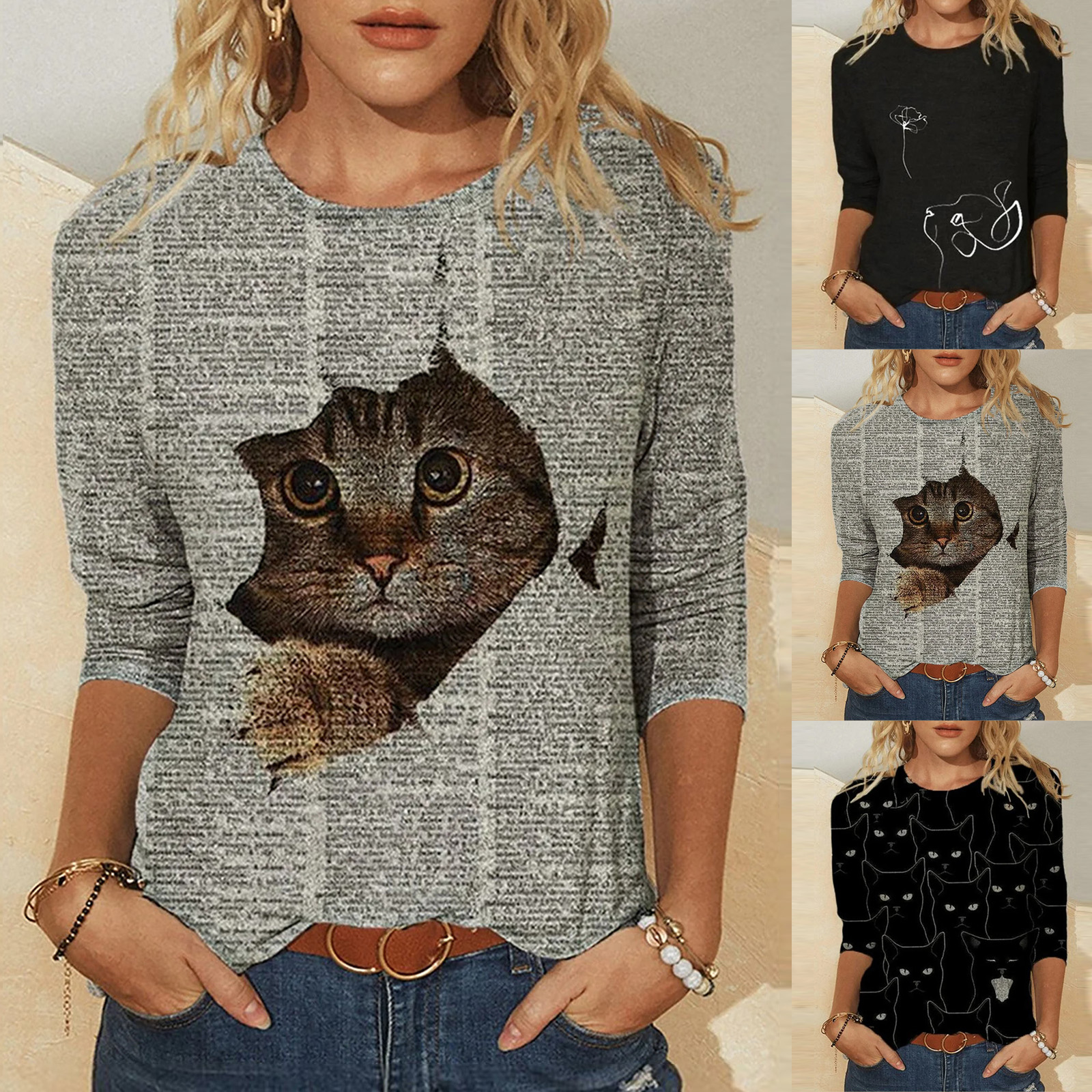 Title 10, Knitted Long Sleeve Printed Round Neck Women