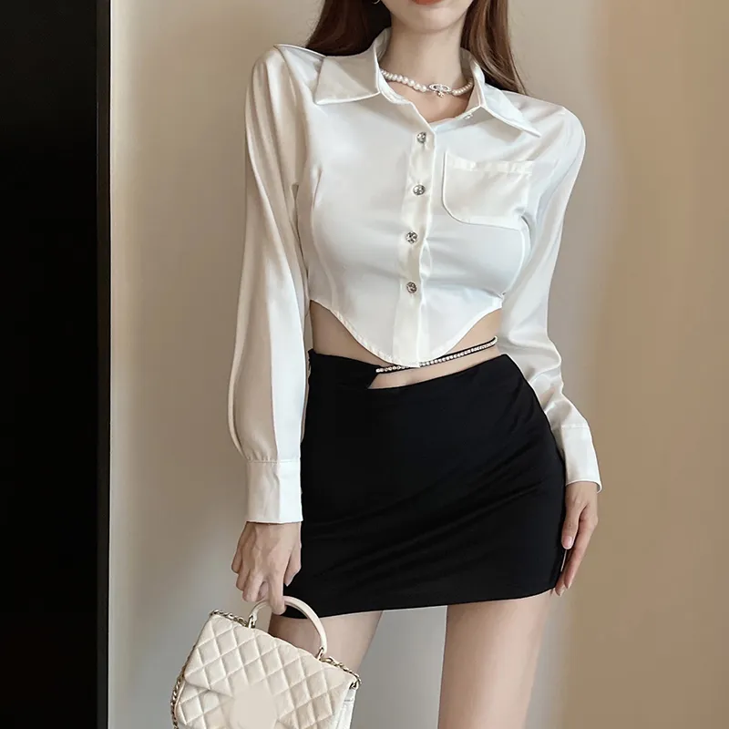 Design Sense Niche Short Irregular Long-sleeved Shirt Ladies - Skirt