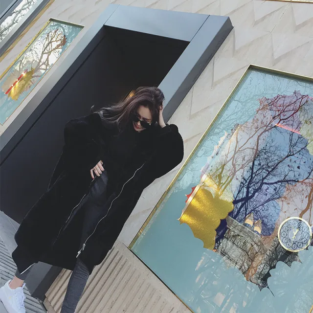 Autumn And Winter Thick Long Hooded Fur Coat Black - Shop at LoveMi