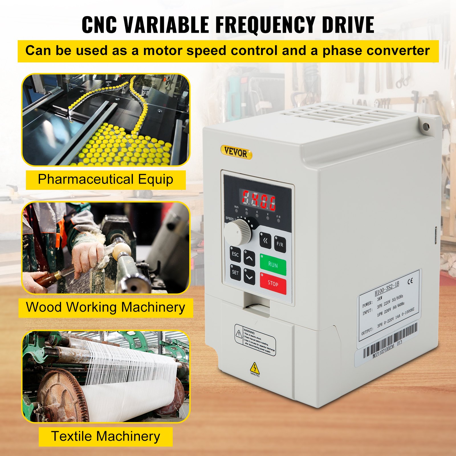 Variable Frequency Drive, AC 220V Input 3KW Variable Frequency CNC Drive Inverter Converter,... thumbnail 1