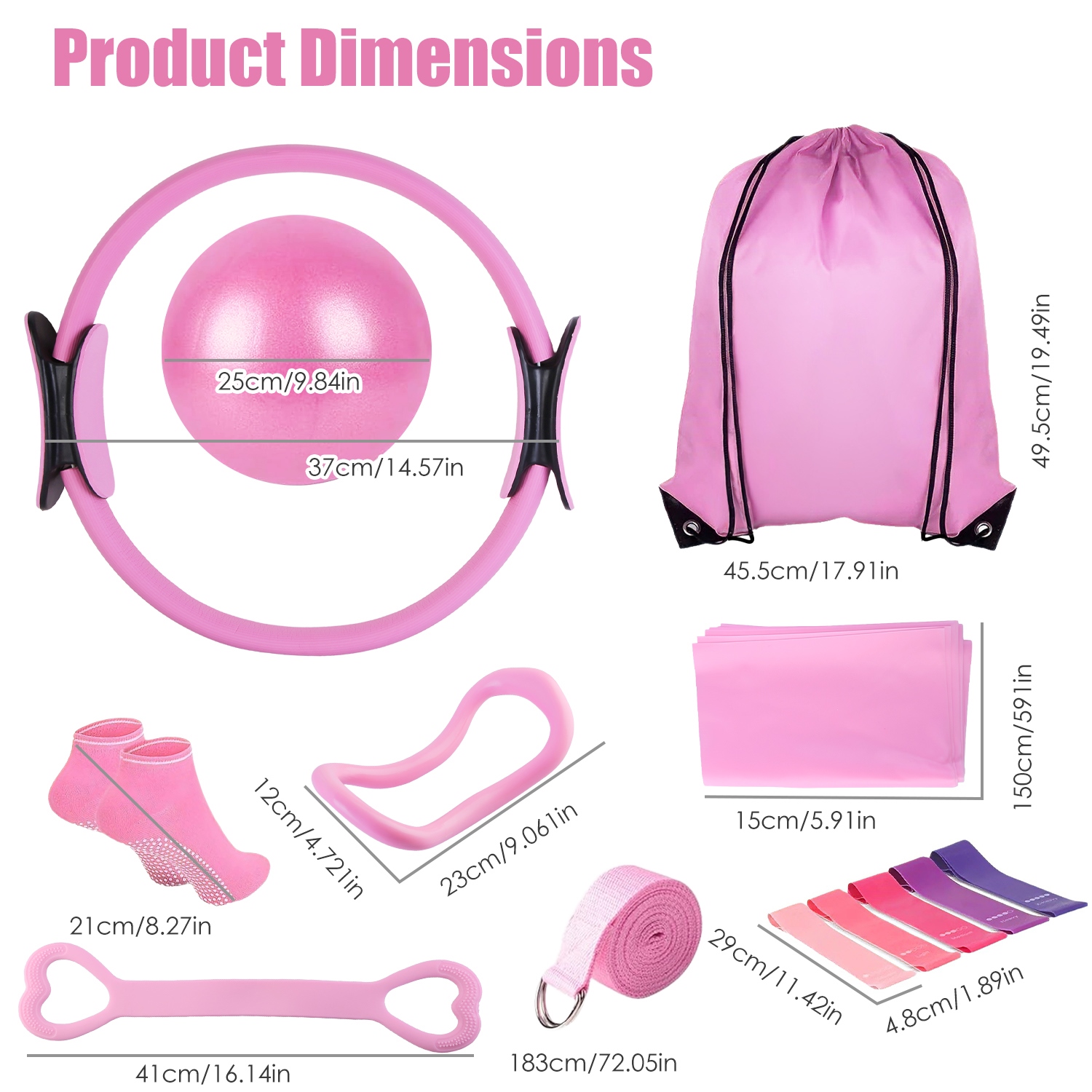 14Pcs Per Set Pilates Ring Kit For Women With Yoga Ball Arm Stretcher 5 Resistant Bands 8 Resistant Band Elastic Band Non-slip Socks Yoga Strap