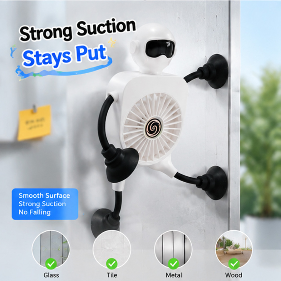 2000 MAh Fun Suction Cup Fan With Bendable Arms And Legs,can Be Attached To Surfaces Such As Glass Doors,Walls, And Cabinet Sides. Perfect For Bathrooms,Kitchens, Strollers,Car Fan,bathroom Fan