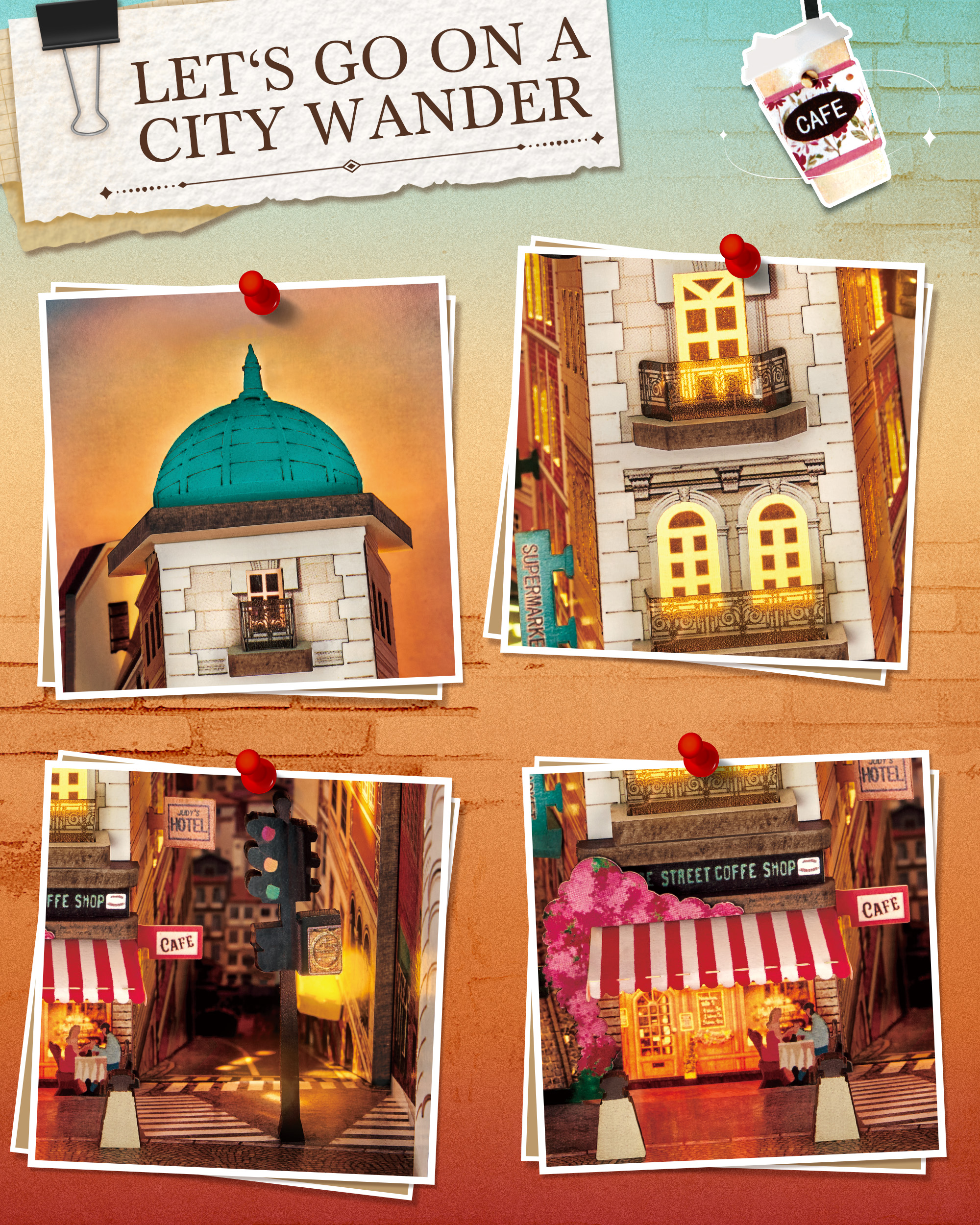 Rolife Urban Street Scene Bookend Set - 3D Subway Scene, 3D Puzzle Set With LED Lights, 196 Wooden Puzzle Pieces, Bookshelf Decoration With Dust Cover, Modern Urban 3D Model Gift