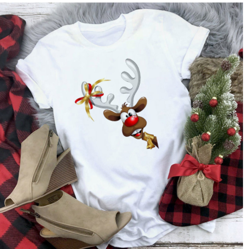 Title 4, Christmas Deer Series Printed Casual T-shirt Women