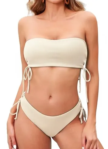 Women's Fashion Simple Solid Color Bikini Set Apricot - Shop at LoveMi