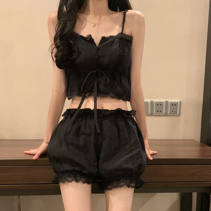 Lace Home Service Vest Suspender Pajamas Women Summer Thin Sexy Two-piece Suit Women