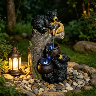 Bear Outdoor Water Fountain With LED Lights Cascading Fountains Outdoor For Patio Yard Balcony 23.62inch Garden Fountains Outdoor And Outdoor Water Fountain Decor