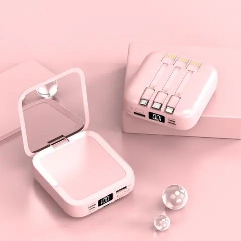 Beauty Mirror Power Bank Comes with Cable Portable Mini