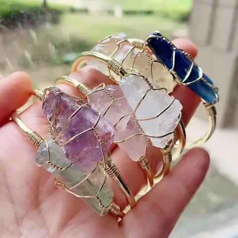 Natural Crystal Rough Stone Gold Winding Unshaped Bracelet Jewelry
