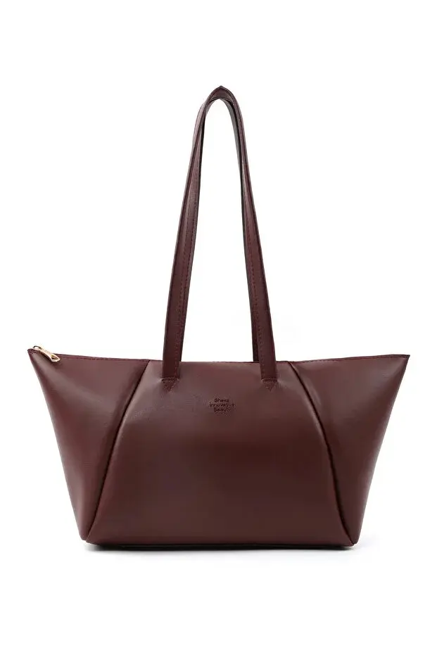 Brown Faux Leather Single Compartment Zipper Hand