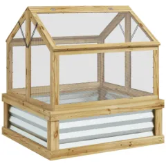 Outsunny Raised Garden Bed With Polycarbonate Greenhouse, Garden Wooden Cold Frame Greenhouse Flower Planter Protection, Peak Roof, 35.31.36, Natur... - View 1