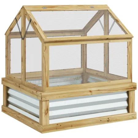 Outsunny Raised Garden Bed With Polycarbonate Greenhouse, Garden Wooden Cold Frame Greenhouse Flower Planter Protection, Peak Roof, 35.31.36, Natur... Natural - Shop at LoveMi