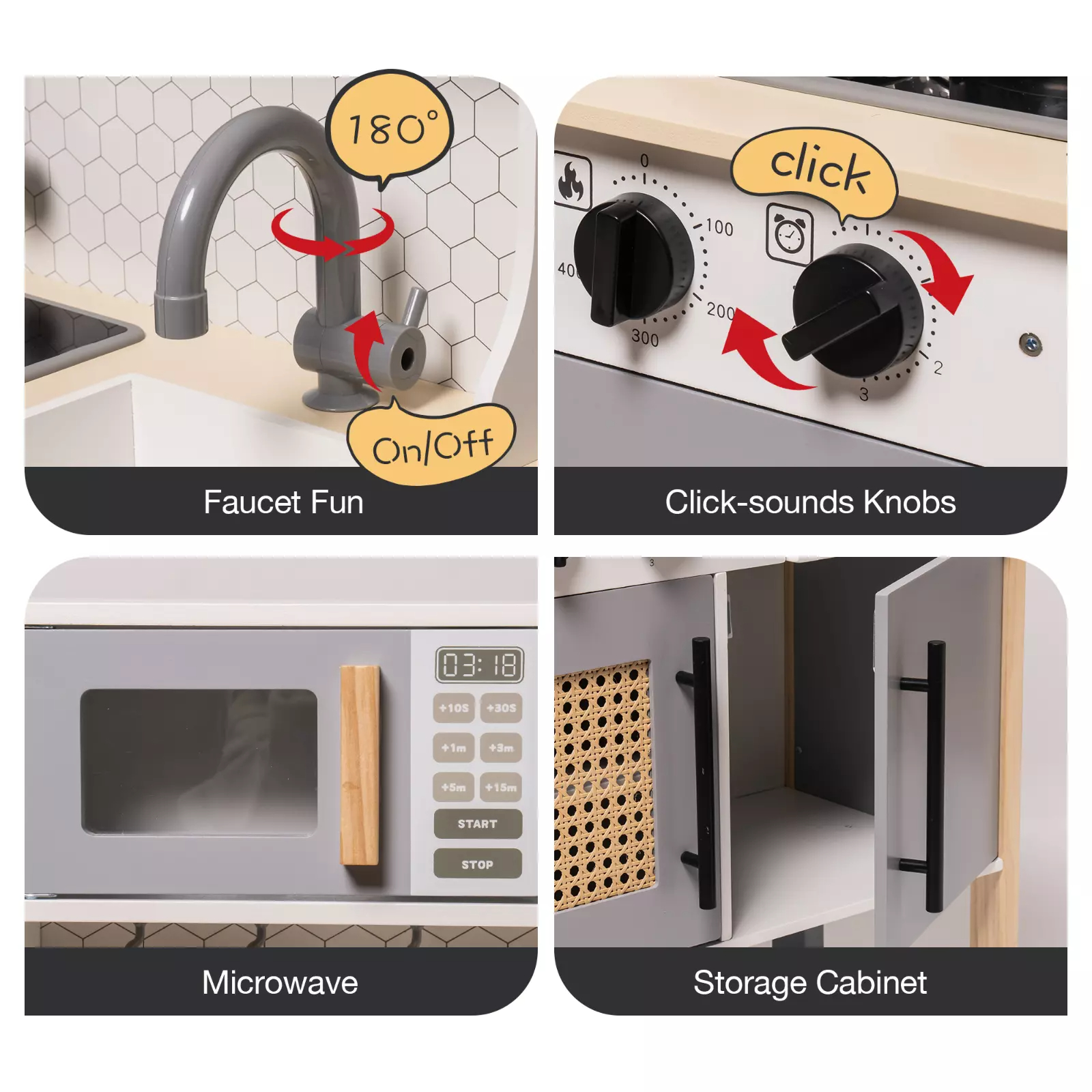 DIY Kitchen Cooking Toy Set Gray. Product Name: Children's Kitchen Chef Pretend Playset. Topic: Kids Construction Toys. Brand Name: ROBOTIME. Material: Wood. Size: 22.8 x 11.4 x 24.4 inches. Weight: 20.3 pounds.