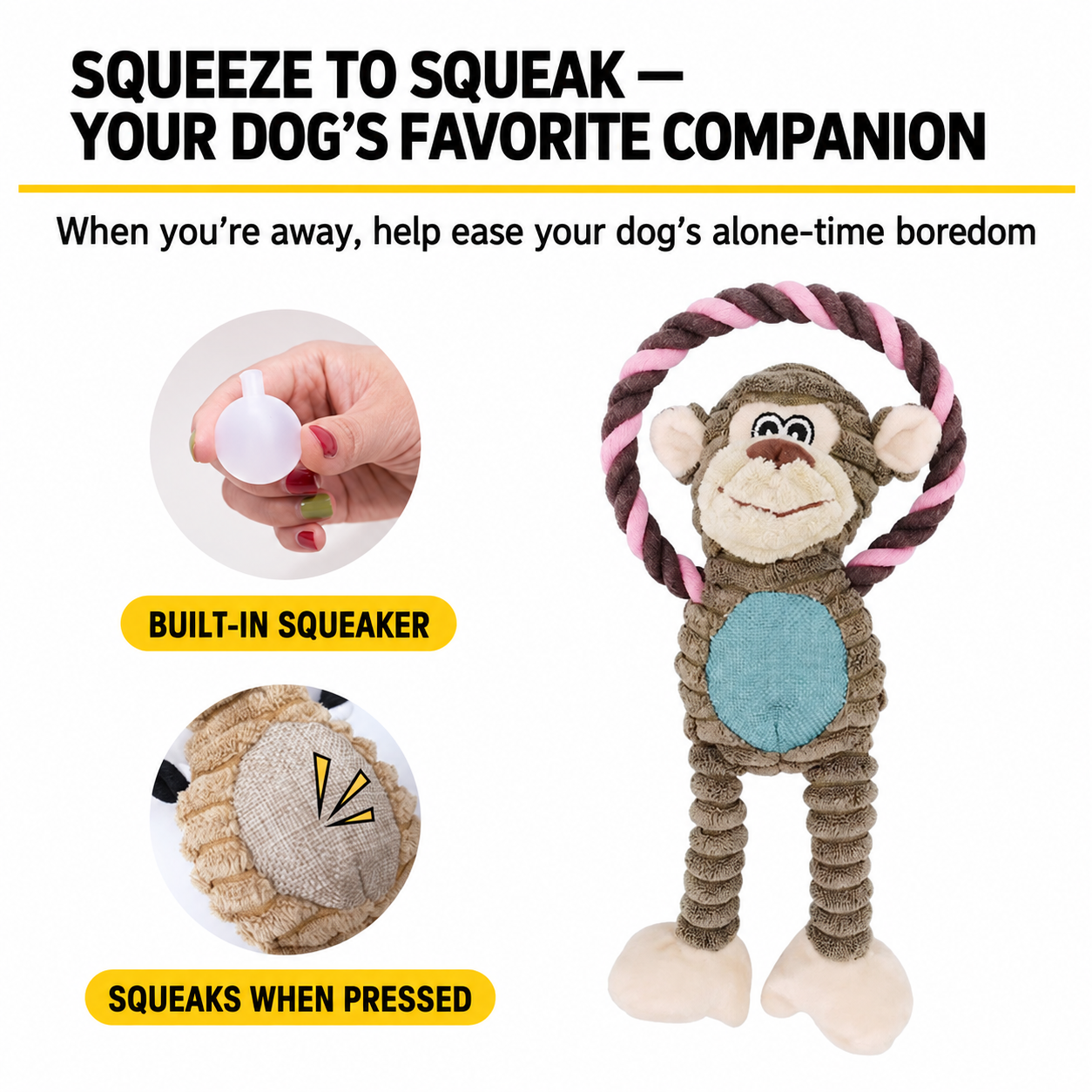 Monkey Rope Dog Toy, Stuffed Rope For Chew And Tug, Interactive Outdoor Indoor Play Keep Busy, Training Birthday Gift, For Small Medium Large Dogs detail photo 2