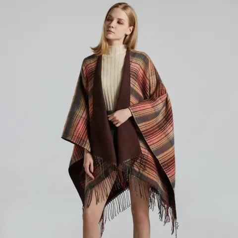 Women's Colorful Plaid Shawl Poncho