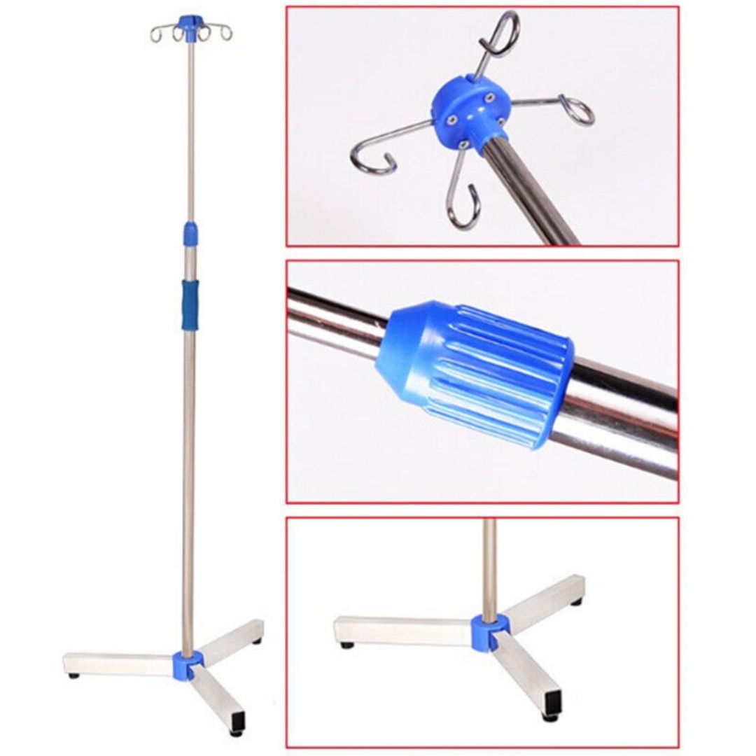 Portable IV Pole Drip Bag Stand Intravenous Silver Foldable Wheel — image 6