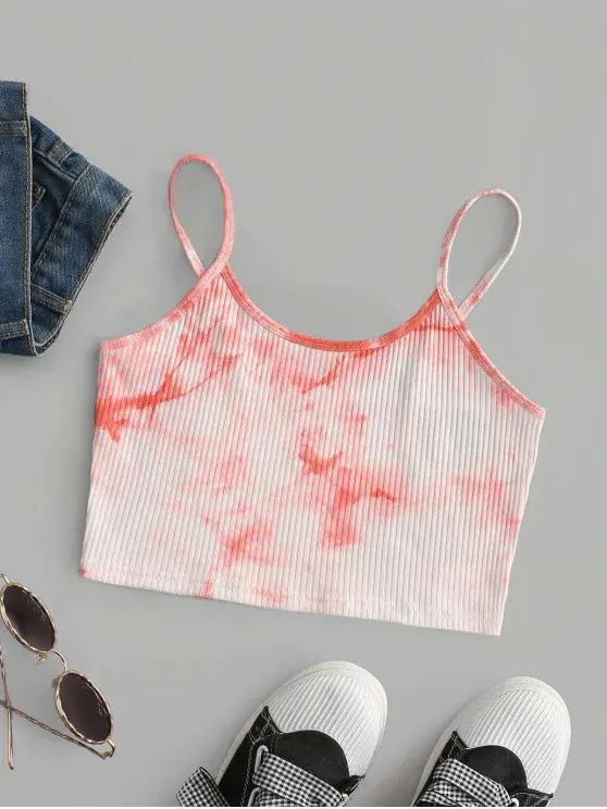 Ink Tie dye Printing Hanging Wide Loose Short Thread Elastic Small Sling Orange - Shop at LoveMi