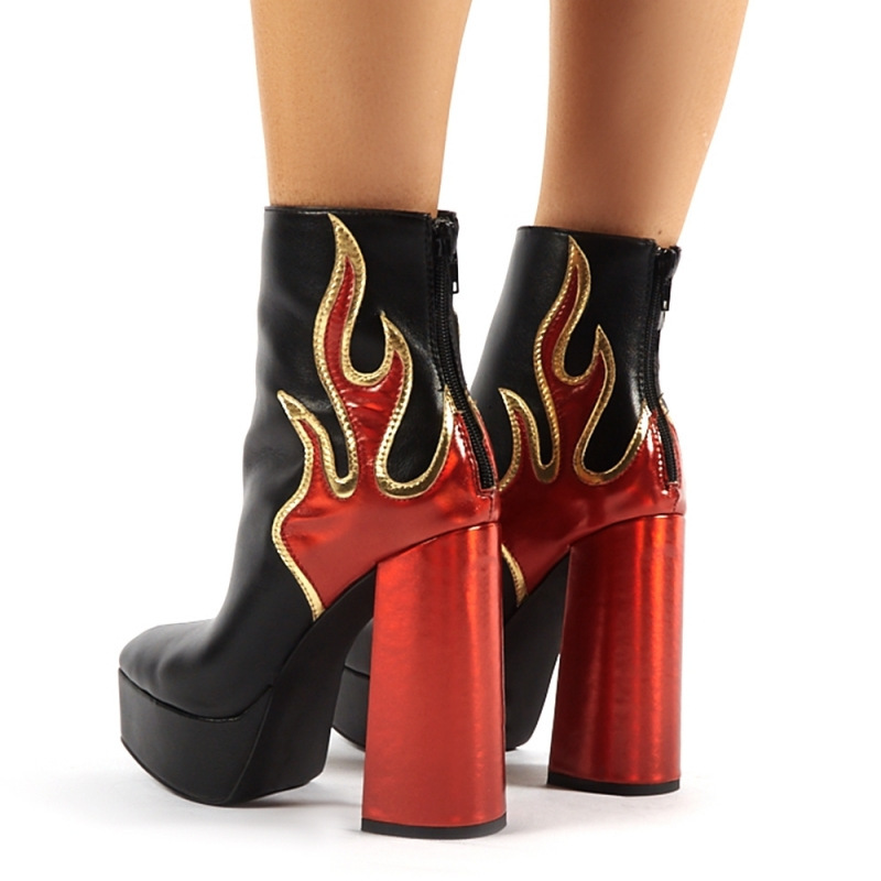 European Beauty Red Flame Sexy Waterproof Platform Super High-heeled Ankle Boots