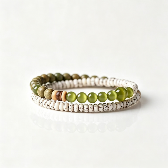 Cat's Eye Green Sandalwood Beaded Bracelet