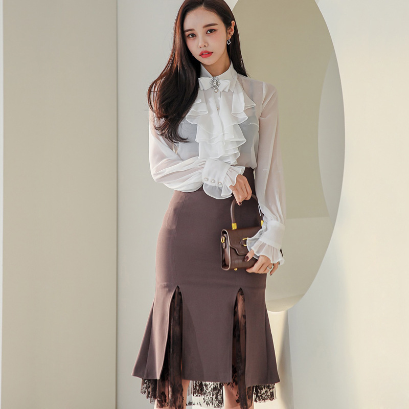 Women's New Temperament Chiffon Shirt Skirt Suit