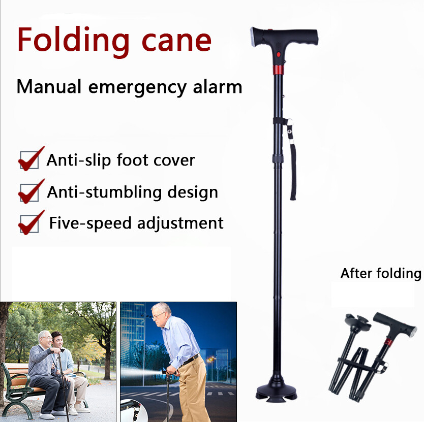 LED Alarm Walking Cane Stick For Men And Women With Adjustable Heights Folding 5 Level