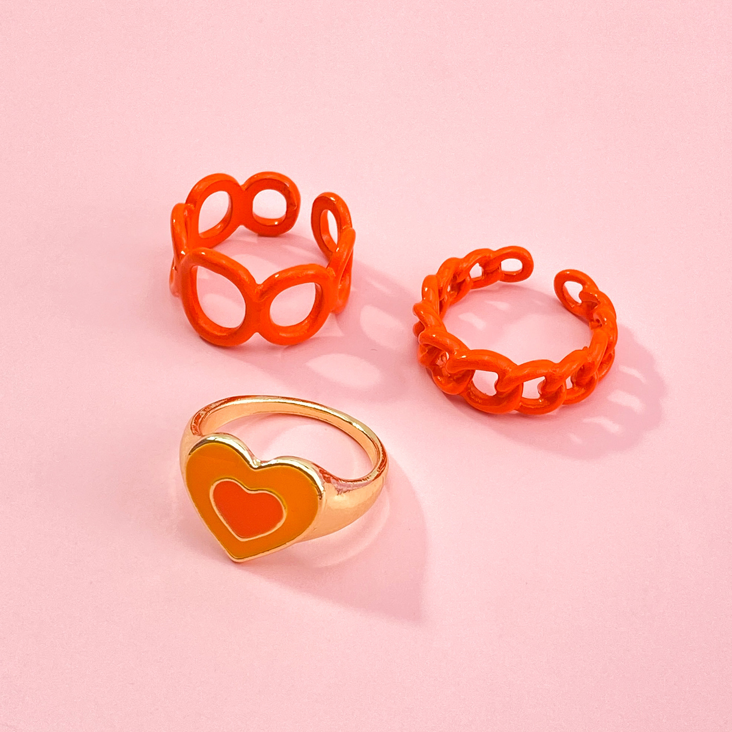 Vintage Golden Heart Smile Rings Set For Women
