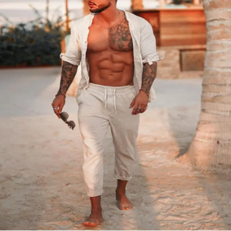 Men's Casual Linen Holiday Solid Color Breathable Trousers
