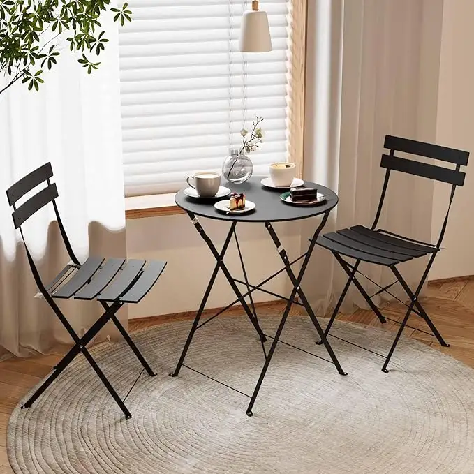 Indoor Outdoor 3-Piece Foldable Bistro Set Folding