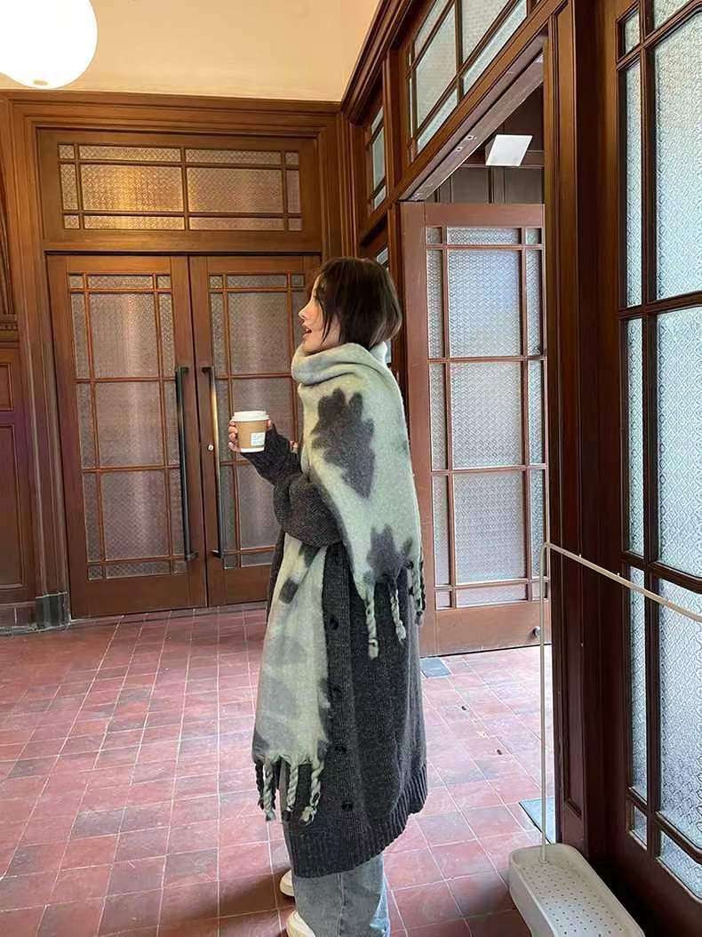 Autumn And Winter Versatile Thickened Scarf Mohair Contrast Color Cape