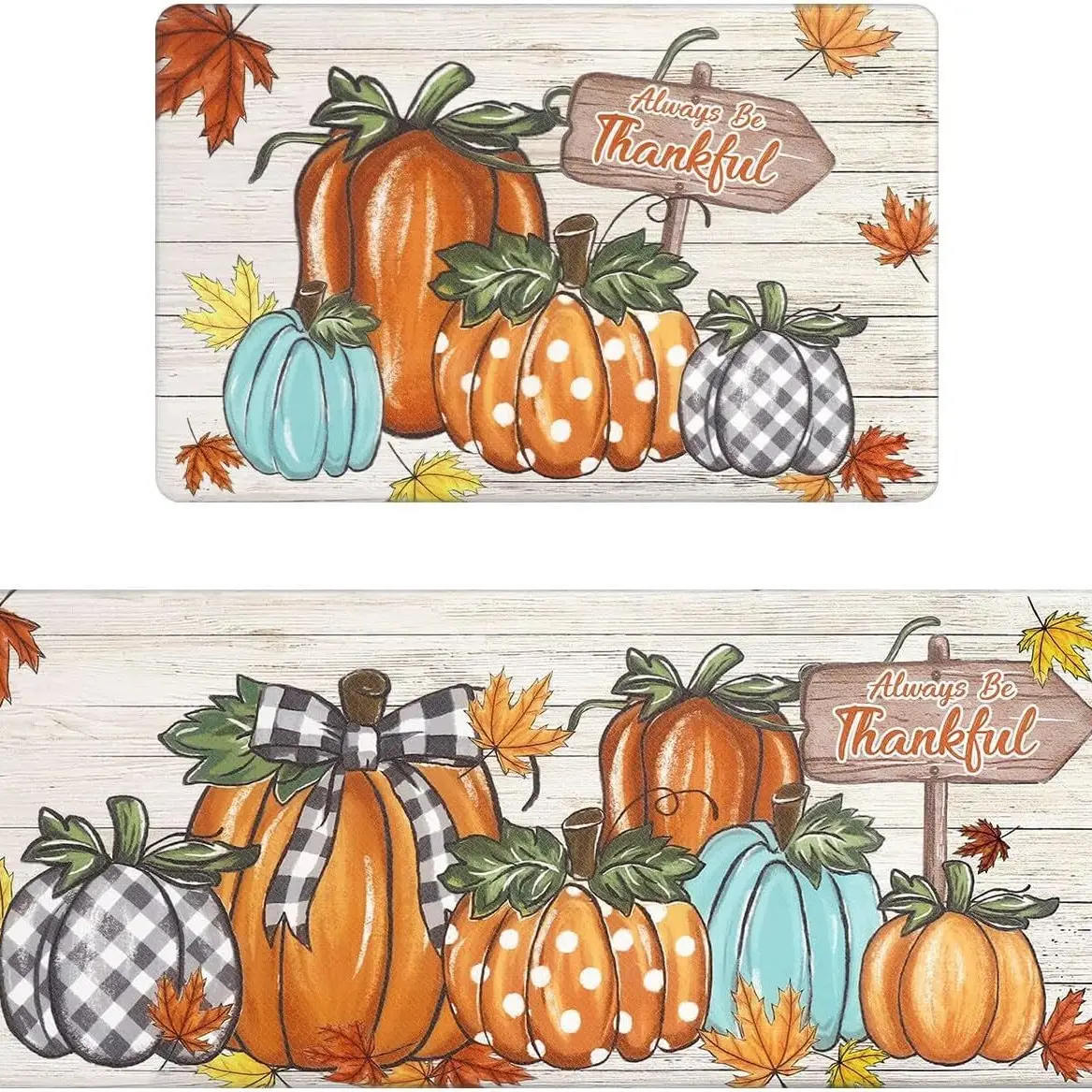 2Piece Anti Fatigue Kitchen Mat Seasonal Fall Holiday Party Vintage Farmhouse Kitchen Rug Runner Set For Home Office Non Slip Waterproof Heavy Duty Comfort Stan