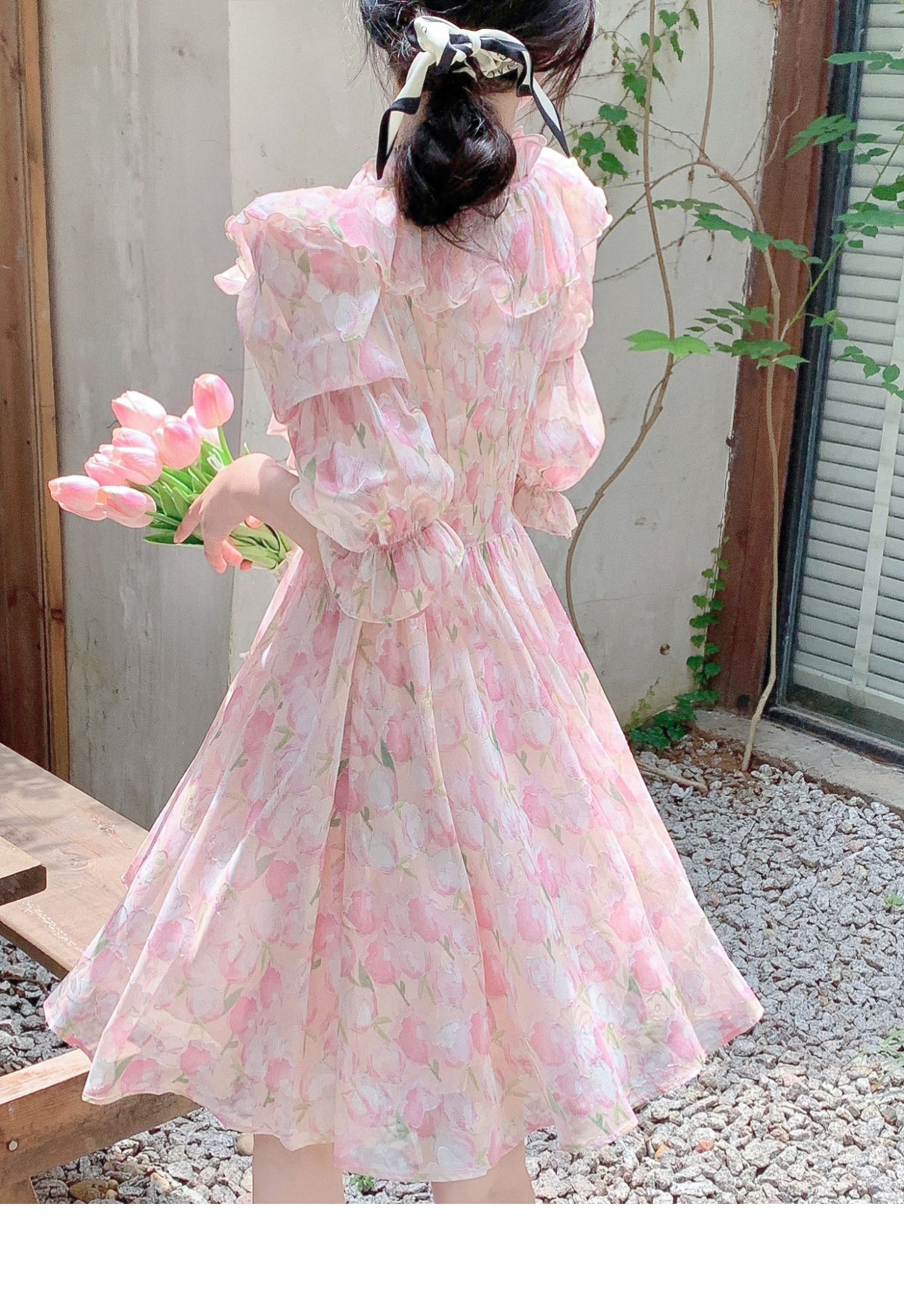 Fragmented Flowers Long Sleeve Dress Women's Spring