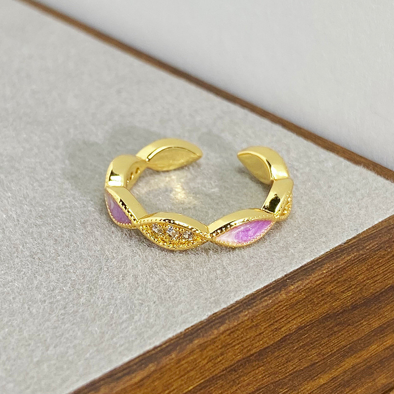 Full Zircon Retro Open Ring, Enamel Drip Oil Craft, Niche Trendy Finger Band