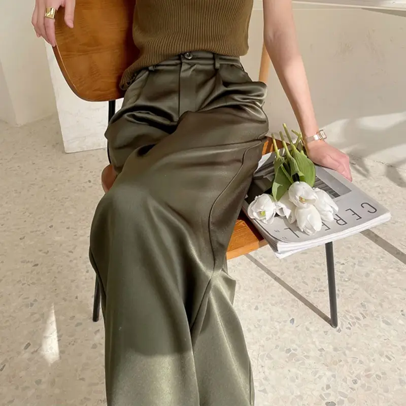 Women's Fashion Casual Solid Color High Waist Draped Wide Leg Pants