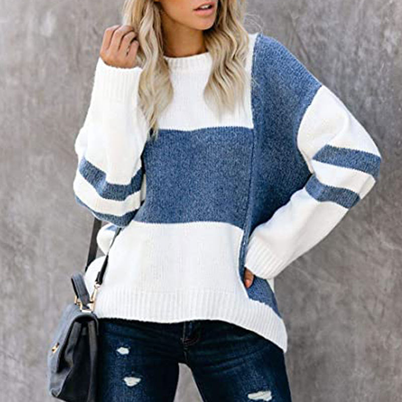 Title 4, Contrast Stitching Round Neck Pullover Sweater ...