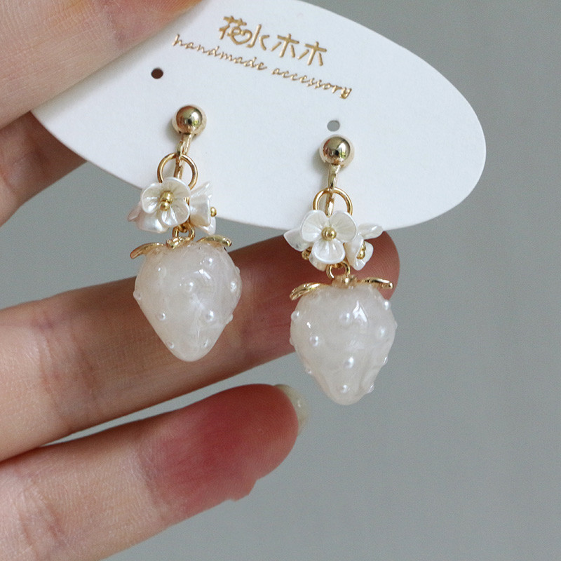 Title 3, Cream Strawberry Ear Studs Ornament