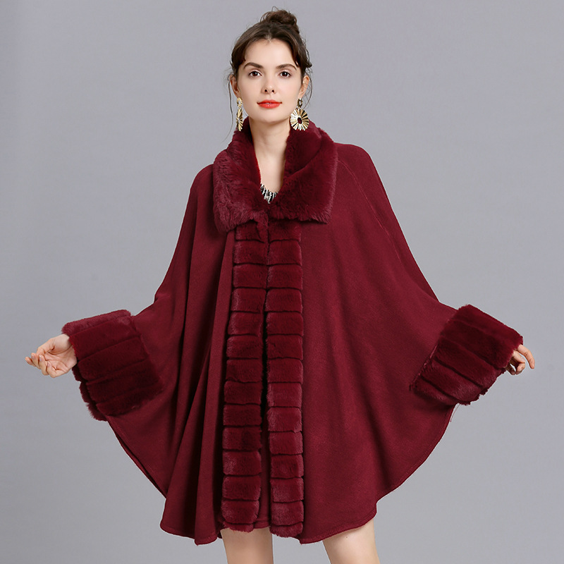 Oversized Loose Rex Rabbit Fur Collar Knitted Cardigan Jacket Wine - Shop at LoveMi