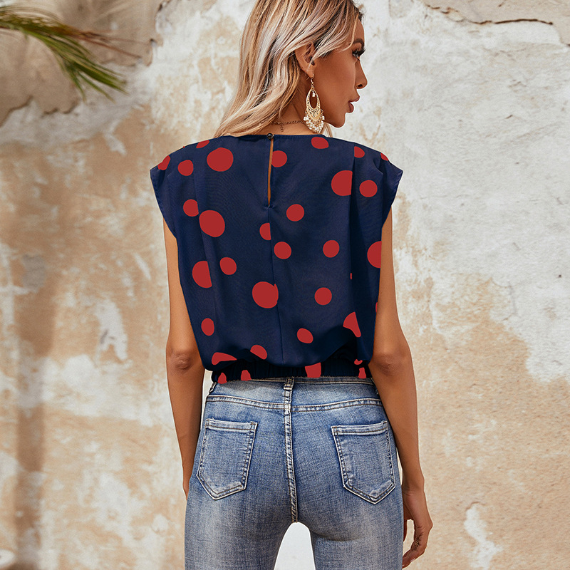 Big Polka Dot T-Shirt Sleeveless Neckline Wide Birch Simple Fashion All-Match Shirt