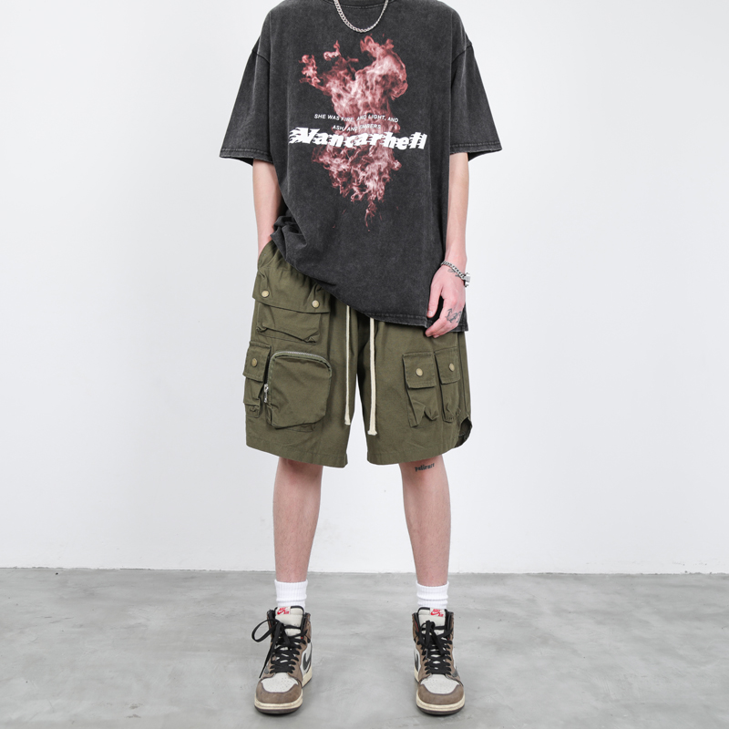 Multi-pocket Cannonball Pants Loose Five Point Pants